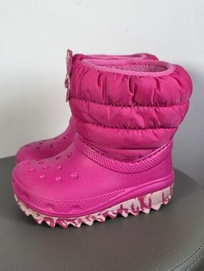 Crocs Kids Winter Boots Pink Insulated Snow Boots C8 Faux Fur Lined Waterproof